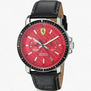 【Ferrari 法拉利】FERRARI法拉利男錶型號FE00065(紅色錶面黑銀色錶殼深黑色真皮皮革錶帶款)