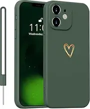 Yoawiful for Mobile Phone Case iPhone 12 Mini Silicone Camera Protection Cute Heart Pattern with 1 Lanyard Shockproof iPhone 12 Mini Case Green