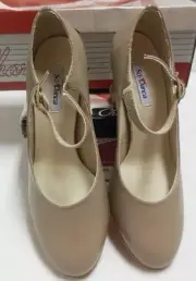 SoDanca Leather Character shoes Ladies sizes Taupe Snap buckle CH58 2 1/2" heel