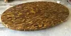 Oval Marble Coffee Table Top Overlaid with Tiger Eye Brick Desgn Breakfast Table