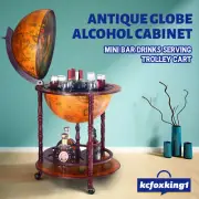 Wine Alcohol Drinks Stand Mini Bar Serving Antique Globe Storage Cabinet Trolley