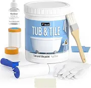 [DWIL] Tile Paint, Tub and Tile Refinishing Kit 35oz with Tools, Tub Refinishing Kit White Bathtub Paint Water Based &Odorless, Easy to Use Sink Paint for Bathroom Kitchen, Semi-Gloss Vanilla White