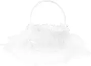 Abaodam 1pc Wedding Flower Basket Wicker Flower Girl Basket Vintage Unique Flower Girl Baskets Candy Woven Hamper Wedding Flower Container Lace Etc. Bridesmaid Round Snack Basket White