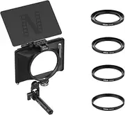 Nitze Mini Matte Box, with Carbon Fiber Top Flag, 15mm Rod and Rod Clamp, 4 Lens Adapter Rings (Φ67/72/77/82mm), Compatible with 4 x 5.65 Filter - MB15AK