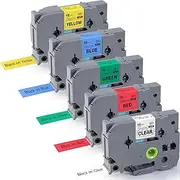 5 Pack Tz Tape 18mm 0.7 Multicolored Label Tape Replacement for Brotherr P-Touch TZe-241 Label Maker Refills PTD400 PTD600, 3/4 Inch x 26.2 feet Black on White/Red/Yellow/Blue/Green