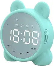 Wireless Digital Alarm Clock, Mirror LED Display Bluetooth Speaker FM Clock Radio with Portable Dual Alarm for Home, Office, Bedroom,Green