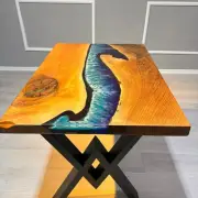 Custom Walnut Epoxy Table, Resin Blue Epoxy, Custom Dining Table, Live Edge Deco