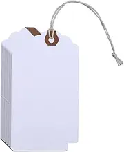 [Thinp] 60 Pieces Blank Manila Shipping Tags with Elastic String Attached Inventory Tags Luggage Paper Tag Present Tags Cardboard Tags with String Hang Label Tags with Reinforced Hole 4 3/4" x 2 3/8" (White)