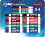 EXPO Dry Erase Whiteboard Markers 18 Markers Colour Chisel Fine Tip Low Odor Ink