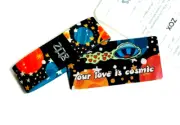 ZOX **OUR LOVE IS COSMIC** Silver Strap Large Wristband w/Card & Spaceship Pin