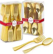 160 Pack Gold Plastic Mini Spoons and Forks (4 Inch) – 80 Disposable Tasting Spoons & 80 Appetizer Forks, Mini Utensils for Desserts, Food Samples, Appetizers & Charcuterie Boards