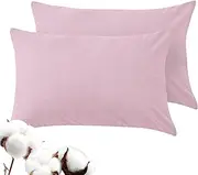 LINENOVA 100% Luxury Cotton Standard Pillowcases(Set of 2),Super Soft and Breathable Envelope Closure Pillow Cases - 48x74cm - Dusty Pink
