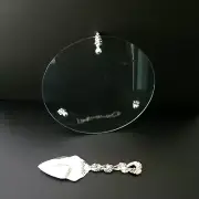 Glass Cake Plate Platter with Matching Silver Plated Cake Server- new in box