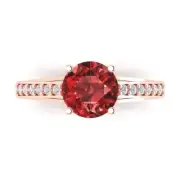 2.21ct Round cathedral Real Red Garnet Promise Bridal Wedding Ring 14k Rose Gold