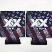 2 Dos Equis XX Beer Can Cooler Coozie Koozie USA Flag Gift QTY 2