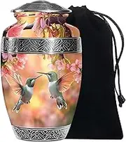 Humming Bird Cremation Memorial Urns - Decorative Urns for Human Ashes - 10 Inch - Large with Velvet Bag - Funeral Human Urn - Memorial Funeral Urn for Female Mom - Burial for Adult Ashes