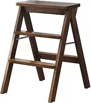 3 Step Ladder, 3 Step Stool for Adults, Wooden Ladder Stool, Portable Lightweight Multi-Use Ladder for Kitchen Household and OfficeBrown,63cm