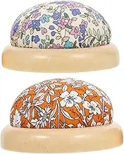 KAILIKETIY 2Pcs Manual DIY Pincushions with Wooden Base Durable Sewing Needle Organizers for Easy Needlework for Beginners and Stylish Design for Crafting