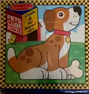 Melissa & Doug Pets Wooden Cube Puzzle with Storage Tray 6x Pet scenes NEW
