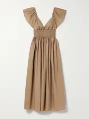 [Matteau] Matteau - Shirred Organic Cotton-poplin Midi Dress - Beige - 1 1 Neutrals