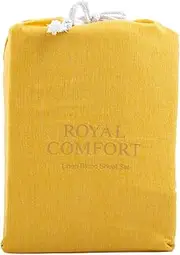 Royal Comfort Sheet Set Linen Blend Ultra Soft Breathable 1 x Flat Sheet, 1 x Fitted Sheet, 2 x Pillowcases, (4 Pcs, King, Mustard Gold)