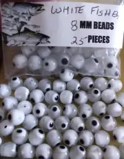 Fish Eye White Fishing Premium Trout/Salmon/Steelhead Beads 8mm 25Ct Egg Roe Fry