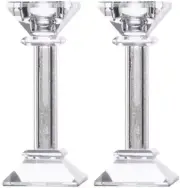(D) Judaica Crystal Candlesticks with Crushed Gemstones Silver (16 cm )