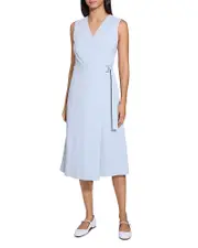 Theory Sleeveless Linen Blend A-Line Wrap Dress