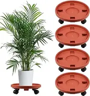 Round Plant Caddy with Wheels,12" Rolling Plant Stand Heavy-duty Plastic Rolling Planter Base,Plant Saucer on Wheels Plant Stand Outdoor Indoor Plant Dolly with Casters Plant Pot Saucers,Red