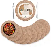 Set of 8 Round Jute Placemats - Rustic Woven Table Chargers