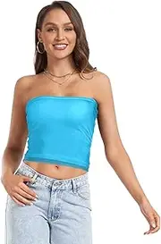 [GuoChe] Summer Sexy Tube Top Deep Sky Blue Fashion Women Sexy Strapless Hollow Out Top Strapless Shirts for Lady Club