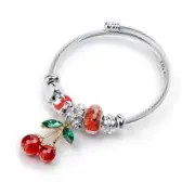Cherry Fruits Drop Charm Bangles - Silver Color Acrylic Crystal Bracelets 1pcs