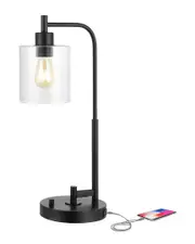 JONATHAN Y Axel Modern Glass Farmhouse USB Charging LED Task Lamp