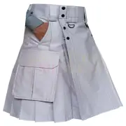 Scottish Handmade Men's Light Grey Tactical Duty Kilt Utility Hybrid kilt