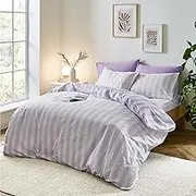 Sassy B Bedding Stripe Tease Reversible Double Duvet Cover Set with Pillowcases Lilac