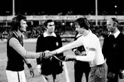 Aston Villa captain Leighton Phillips meets Barcelona Johan Cruyff- Old Photo