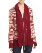 NWT Authentic TORY BURCH Olivia Wool Zip-Front Cardigan Red Cordovan LARGE $498