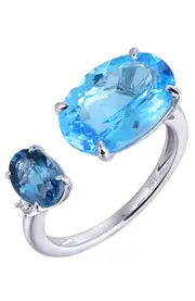 Kahn High Jewelry Swiss Blue & London Blue Topaz Open Ring with Diamonds at Nordstrom, Size 7