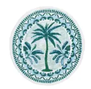 $625 Abyss Fili Bath Rug, 31" Round ~Palm Tree Pattern ~Green/Blue ~ Portugal