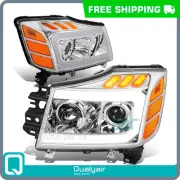 Headlights LED Chrome Housing Amber Lens For 04-15 Nissan Titan Armada (for: Nissan)
