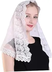 [WRITWAA] Women Scarf Silk Hair Wrap for Sleeping White Scarf for Women Silk Bridal Clothing Halloween Bride Veil Women Accessories Mantilla Lace Headscarf for Church Ponchos Ladies Black