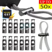 50pcs Double Hole Metal Cord Lock Apparel Clamp Barrel Toggle Spring Stopper