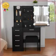 Dressing Table with Stool LED Lighted Mirror Vanity Makeup Desk Set w/ 6 Drawers
