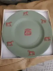 NEW IN BOX WEDGWOOD TERRACOTTA ON CELEDON JASPER WARE HORSE PLATE, GEORGE STUBBS