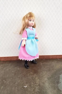 Dollhouse Miniature Girl Doll Porcelain Poseable 1:12 Scale Pink Dress