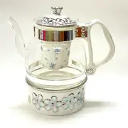 Princess Of Monaco TeaBloom Teapot Set Blue Silver White Porcelain Glass NIB