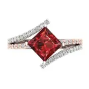 2.4 Princess Split Shank Garnet Promise Bridal Wedding Ring 14k 2 tone Gold