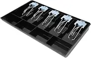 Insert Cash Drawer Tray,5 Compartment ABS Coin Money Register Sale System Replacement,Supermarket Store Hotel Cashier Safe Currency Storage Box with Metal Clip (Black)