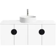 CIBO 1200mm White Mornington Wall Hung Vanity With White Basin And Black Handles
