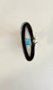 Native American - Sterling Silver Shadowbox MOP Turquoise Ring - Size 7 1/2